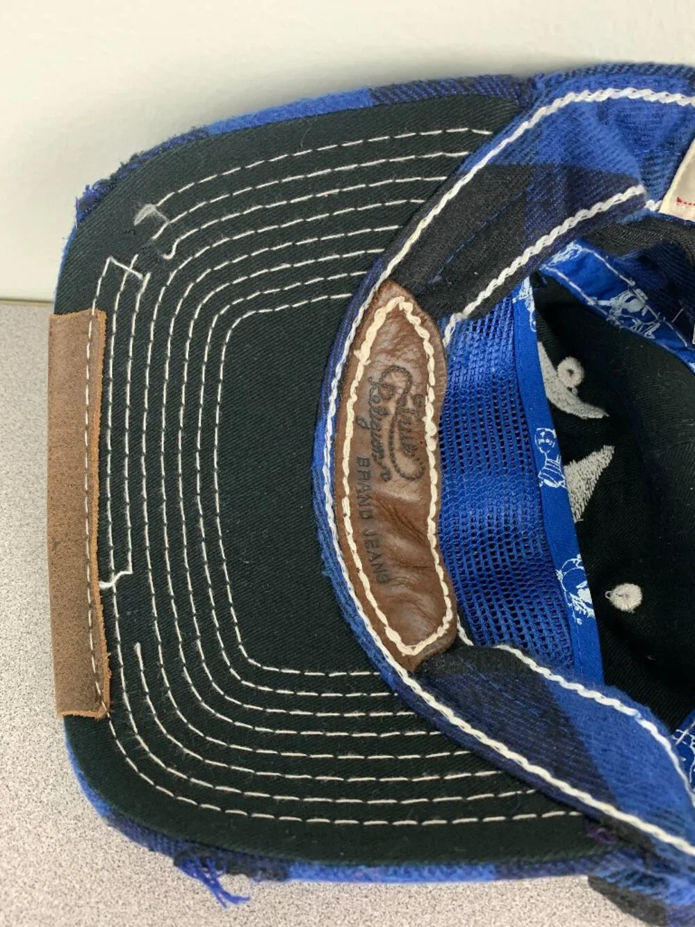 True Religion Distressed Blue Plaid Hat